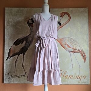 NWT Calvin Klein Blush Pink Sleeveless Mini Dress V Neck Pockets Crepe Belt 12